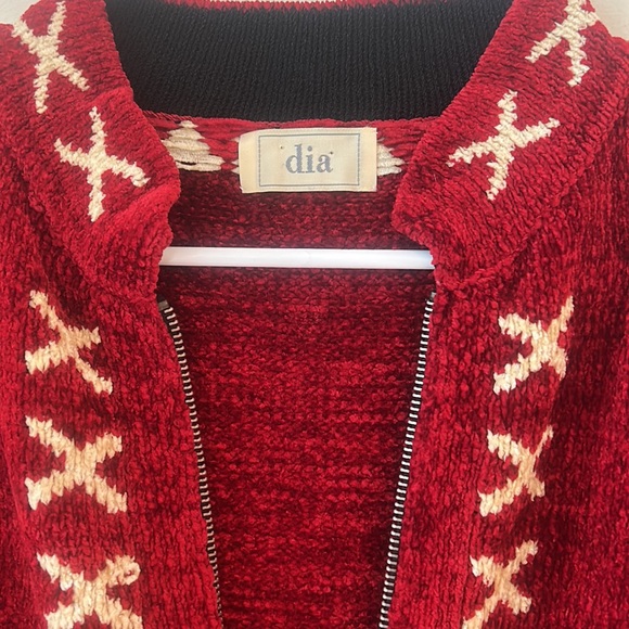 Vintage Y2K Wool Dia North of Boston Zip Up Cardigan Knit Sweater Red sz M EUC - Picture 3 of 17